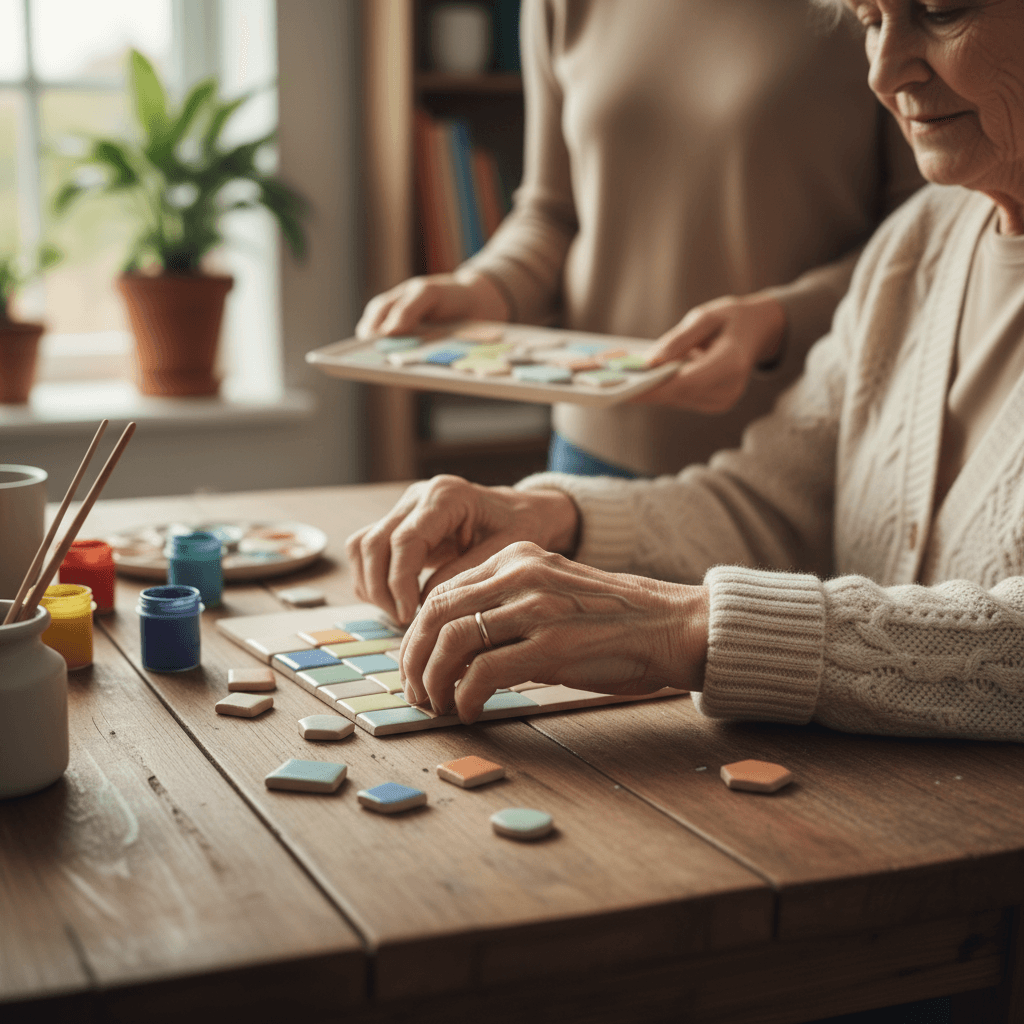 Client and caregiver enjoying social activity together