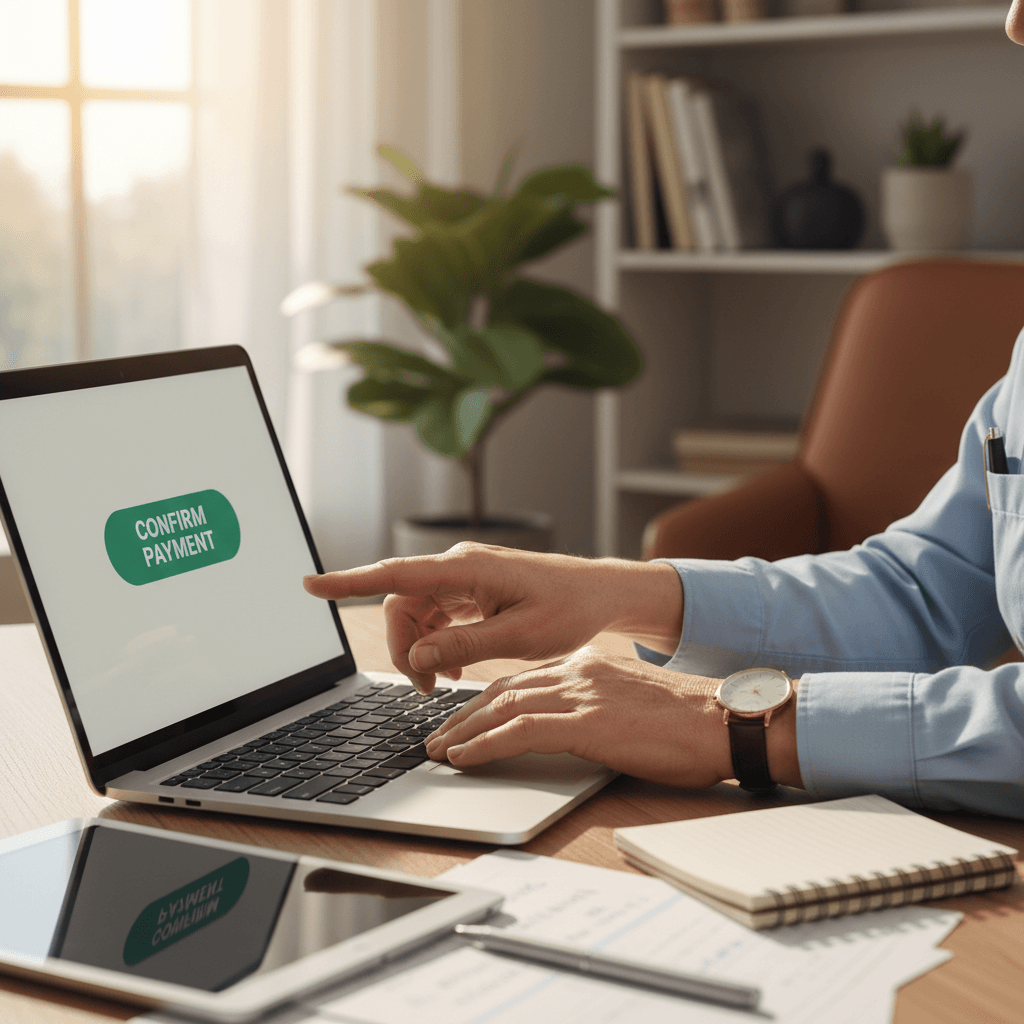 Support worker helping client use communication technology